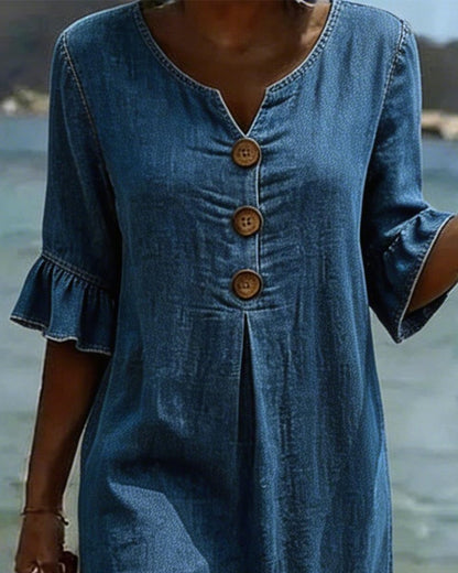 Casual solid A-line ruffle sleeve dress for women | Pasqualle