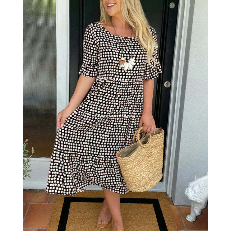 Griselda | Women's Polka Dot Midi Dress with Tiered Skirt