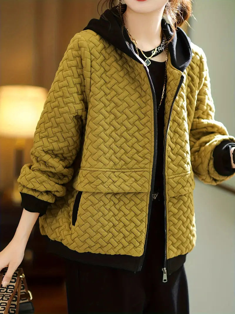 Quilted zip-up hoodie with basketweave pattern | Selara