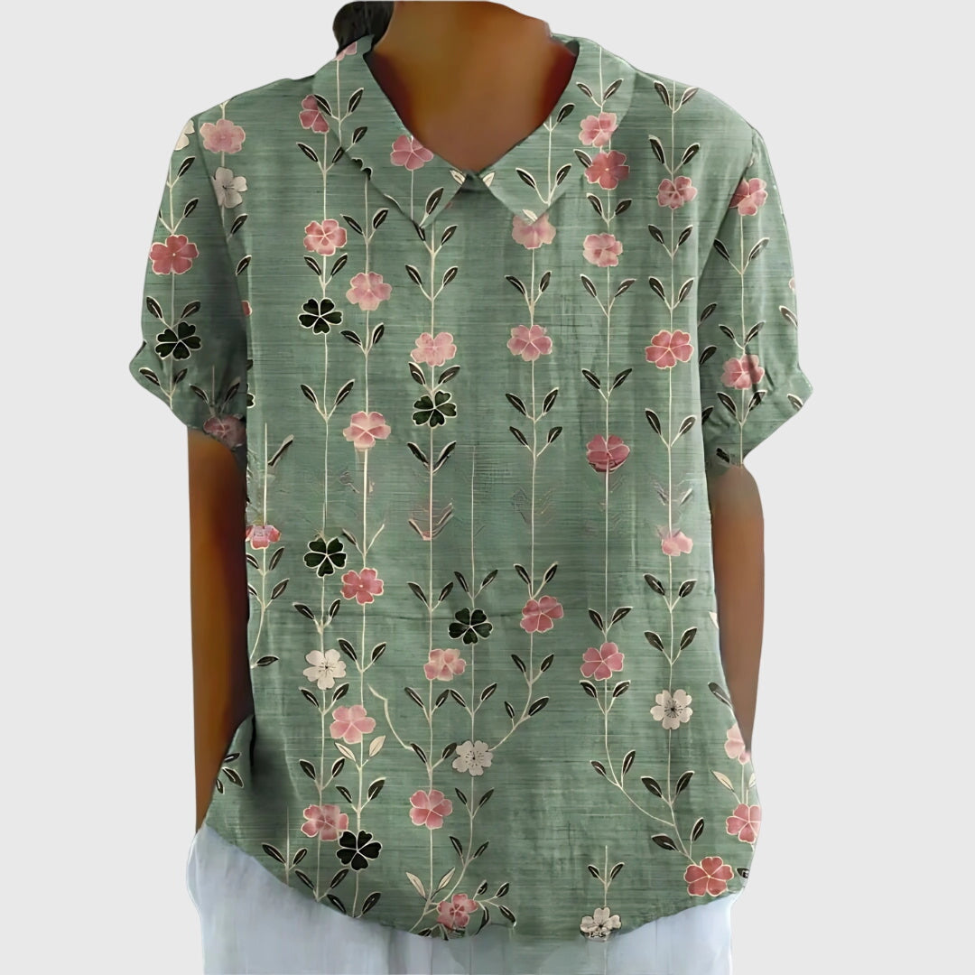 Veronica | Women's V Neck Short Sleeve Floral Blouse