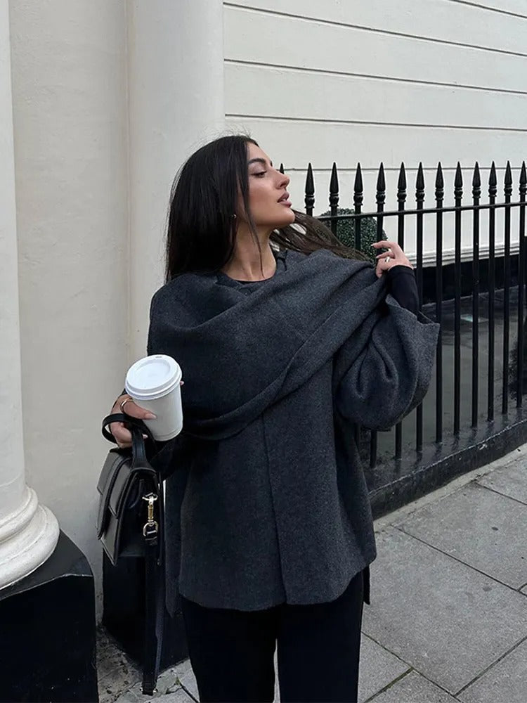 Chic asymmetrical wool poncho for women | Seraphina