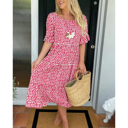 Griselda | Women's Polka Dot Midi Dress with Tiered Skirt
