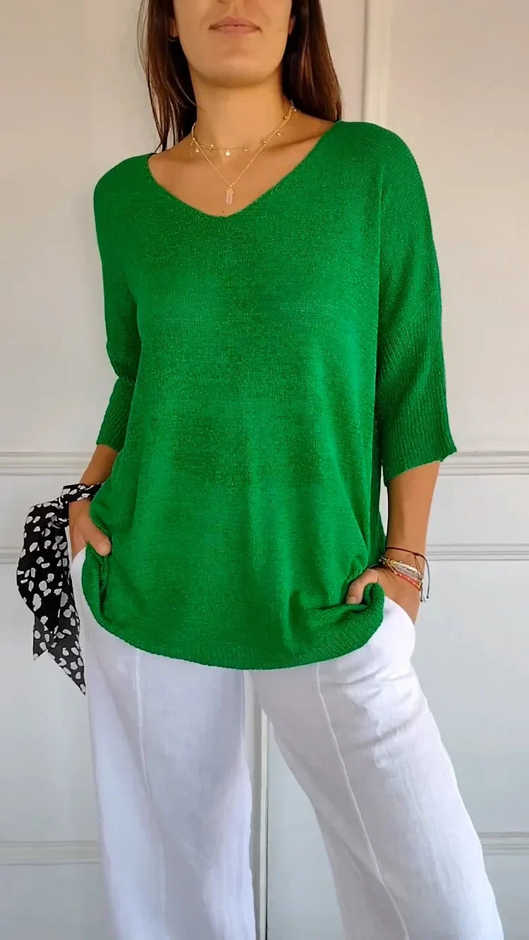 Maya | Women's Knitted V Neck Relaxed Top
