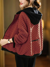 Quilted zip-up hoodie with basketweave pattern | Selara