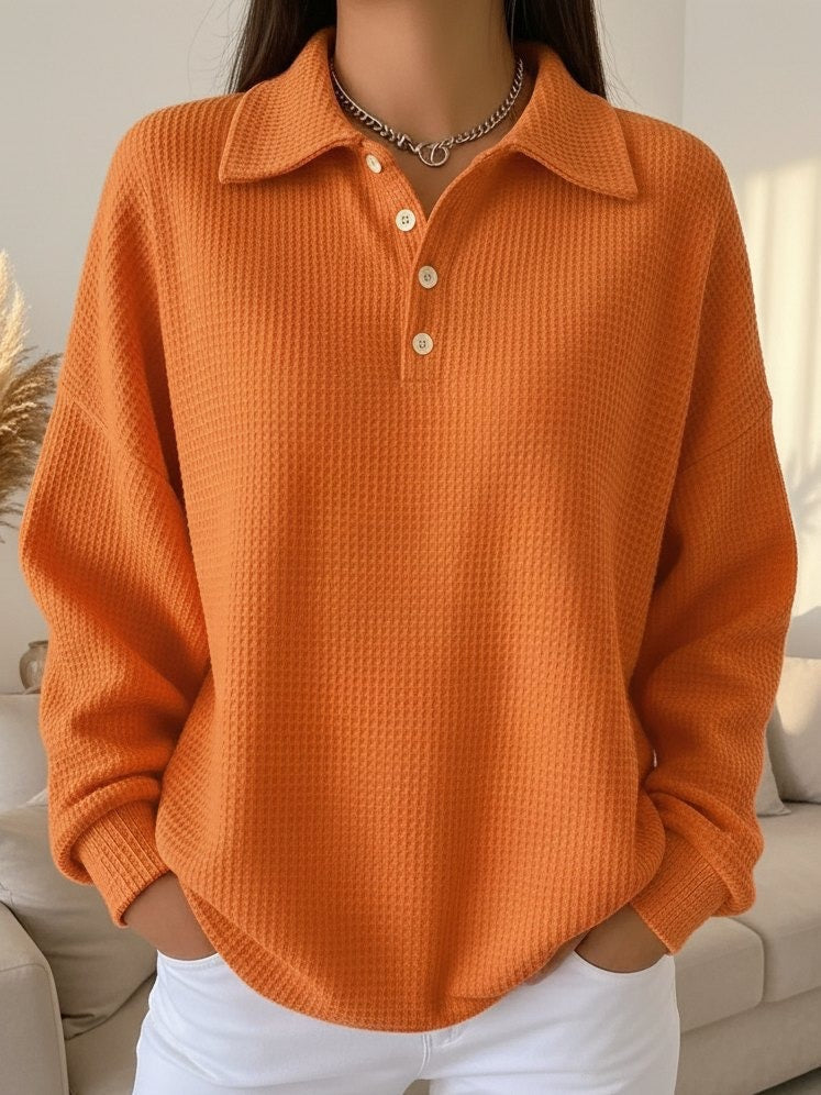 Odalys | Women's Waffle Knit Polo Collar Button Sweater
