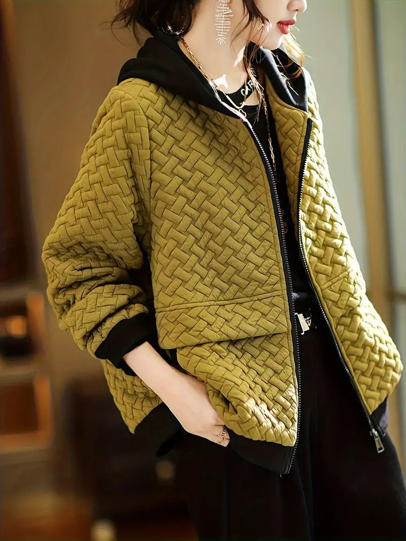 Quilted zip-up hoodie with basketweave pattern | Selara
