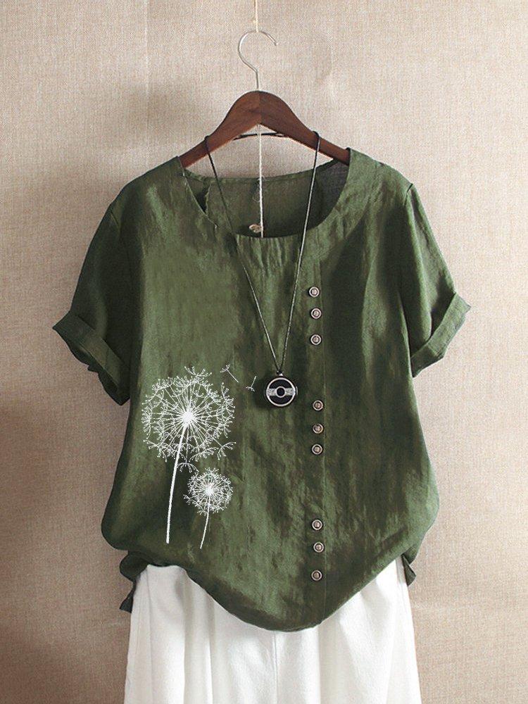 Dandelion print button detail cotton top for women | Fenella