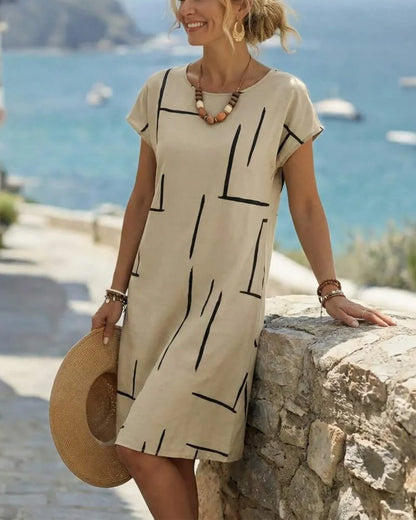 Striped cotton shift knee length dress for women | Lauretta