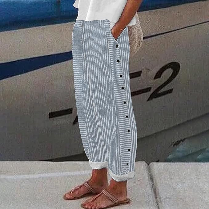 Relaxed striped button-accent trousers for women | Sera -2