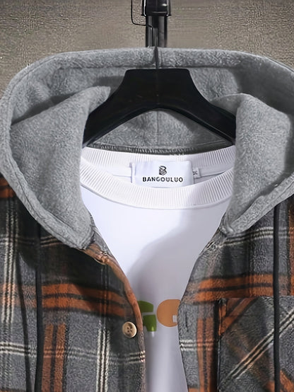 Hollara | Men's Plaid Hooded Jacket with Chest Pocket