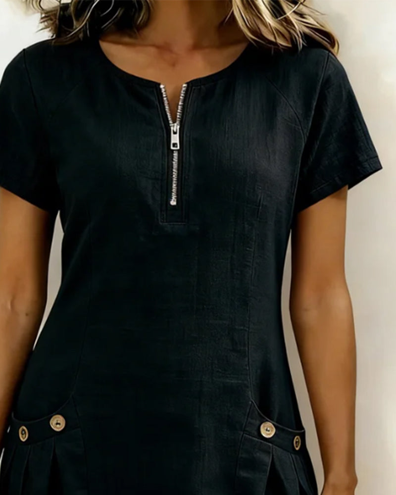 Casual solid A-line mini dress for women | Eliana