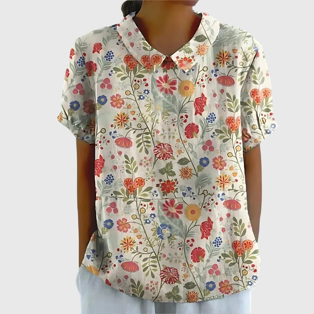 Veronica | Women's V Neck Short Sleeve Floral Blouse