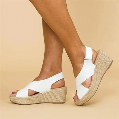 Comfort wedge espadrille sandals with cross straps for women | Elara