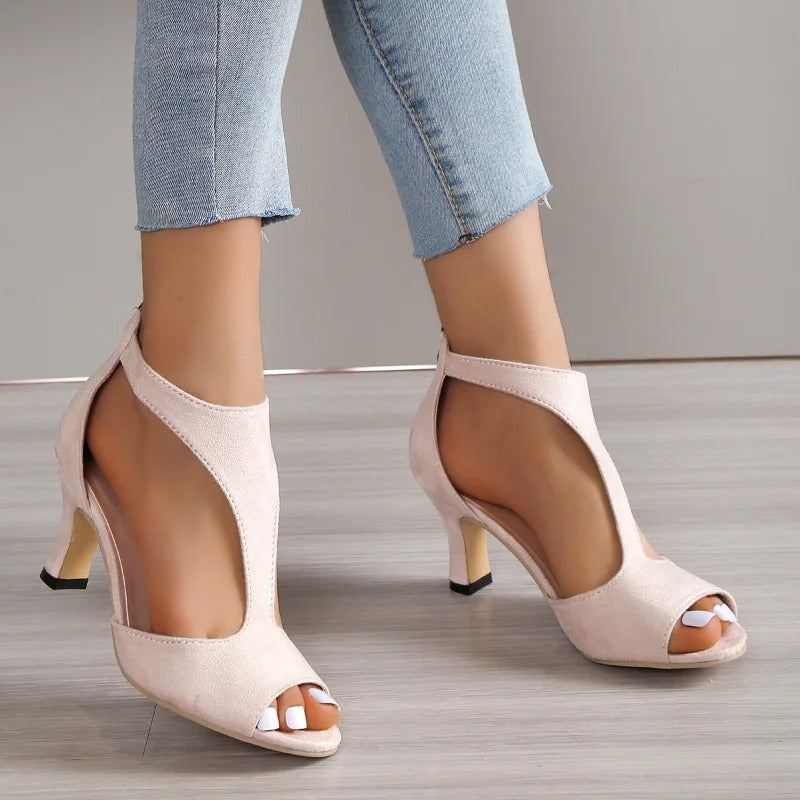 Elegant open-toe comfort heels for women | Amara