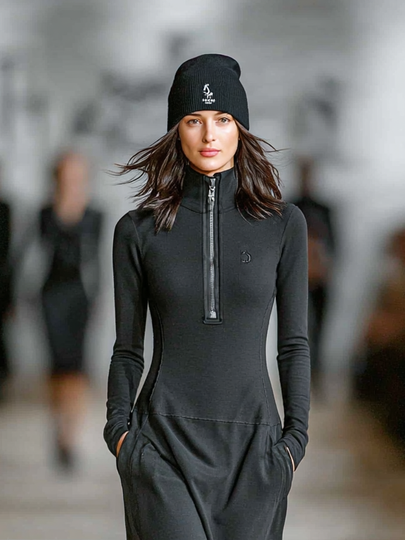 Relaxed zip-collar maxi dress with sporty silhouette for women | Arwen