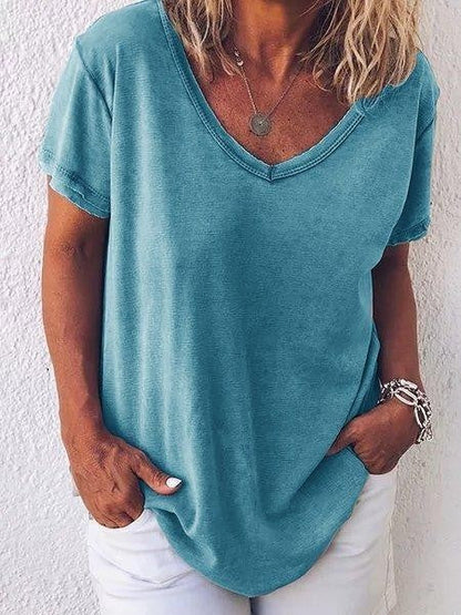 Casual loose fit V-neck summer T-shirt for women | Marisol