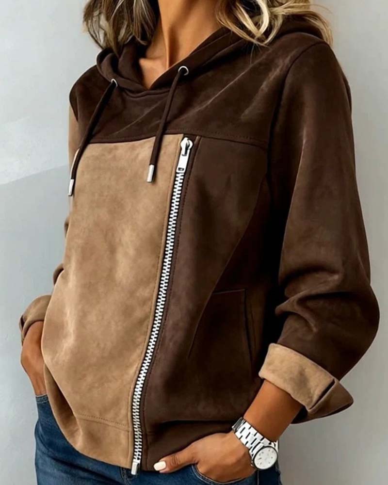 Virelle | Women's Color Block Hooded Zipper Hoodie with Drawstring