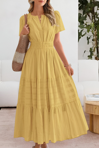 Boho tiered maxi dress with short sleeves for women | Marisela