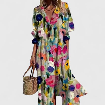 Multicolour boho flowing dress for women | Paula