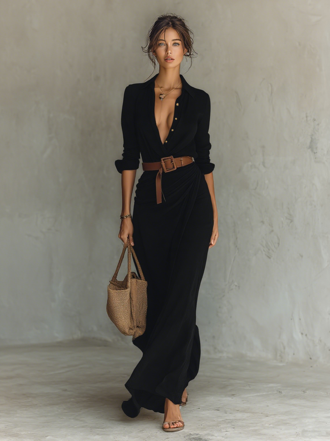 Refined belted maxi dress for women | Mida Grace