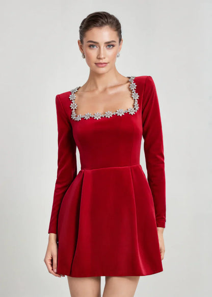 Chic Velvet Mini Dress with Square Neckline | Willow