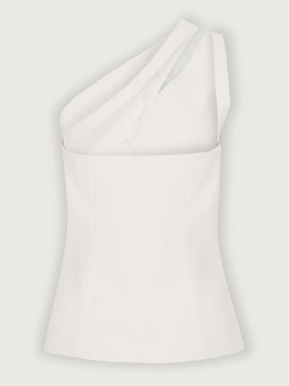 One-shoulder button-detail everyday top for women | Dione