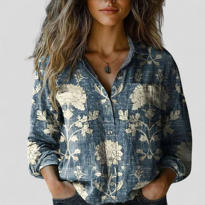 Hannah | Women's Button Front Floral Three Quarter Sleeve Shirt