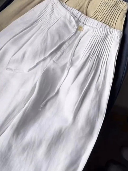 Wide leg cotton linen blend comfortable trousers for women | Camille