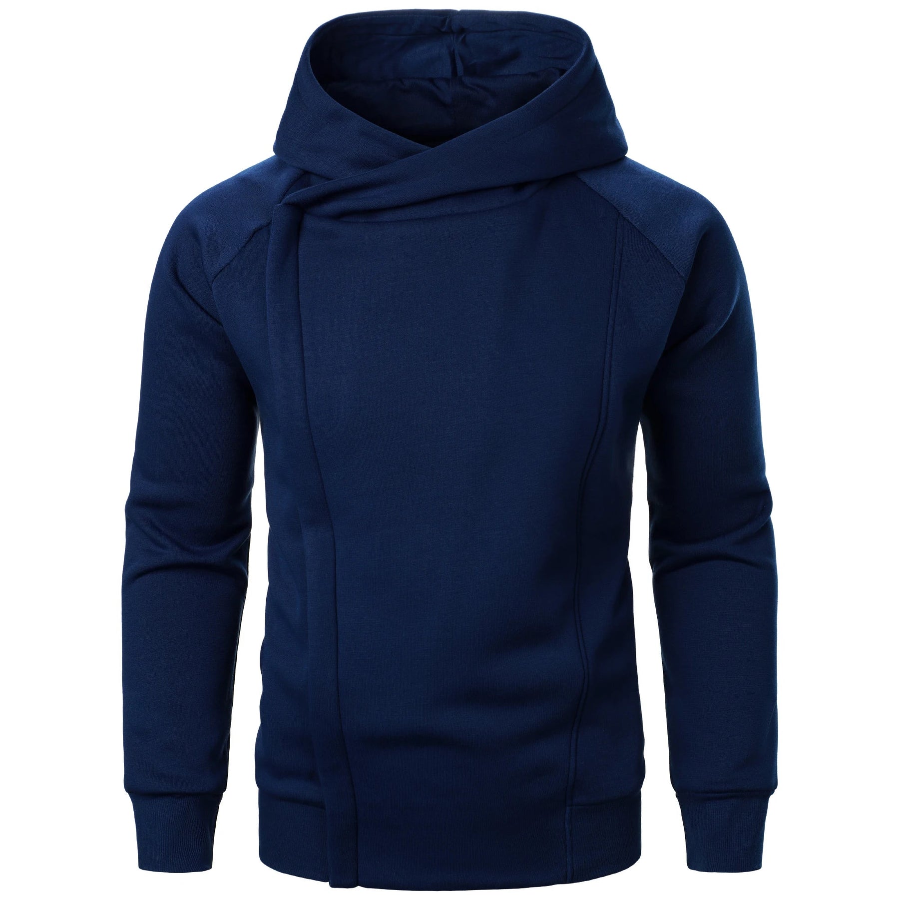 Asymmetric zip hoodie with sculpted crossover hood | Kaelen