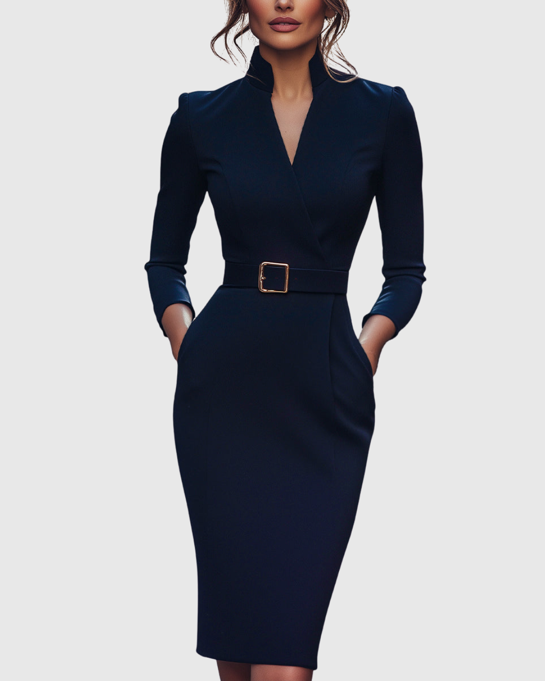 Elegant long-sleeve tailored midi dress for women | Claribel