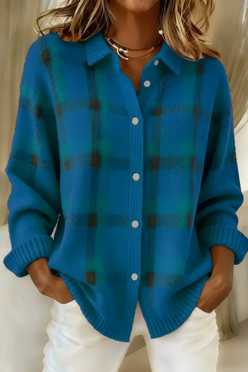 Maisha | Women's Checked Knit Button Front Cardigan