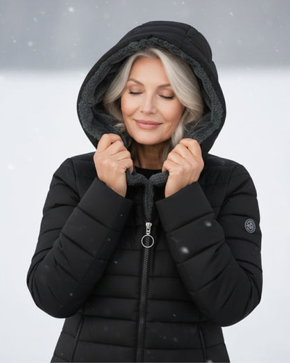 Warm hooded puffer winter coat for women | Olivia