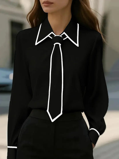 Contrast tie blouse with oversized collar for women | Selina