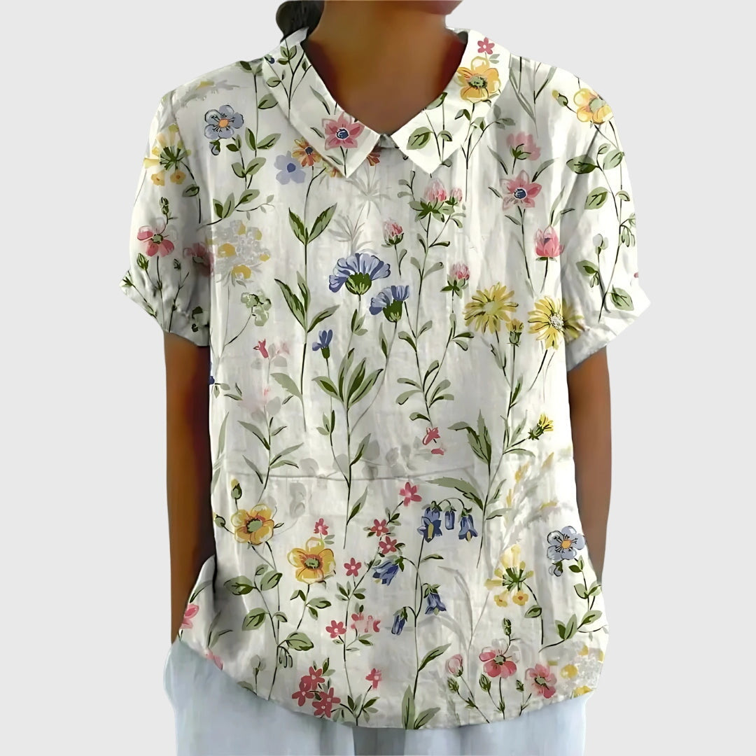 Veronica | Women's V Neck Short Sleeve Floral Blouse