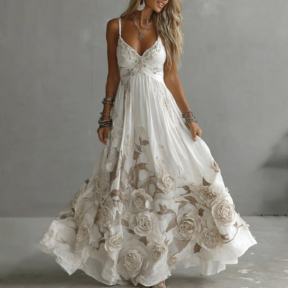Vintage rose embroidered maxi dress for women | Adeluna