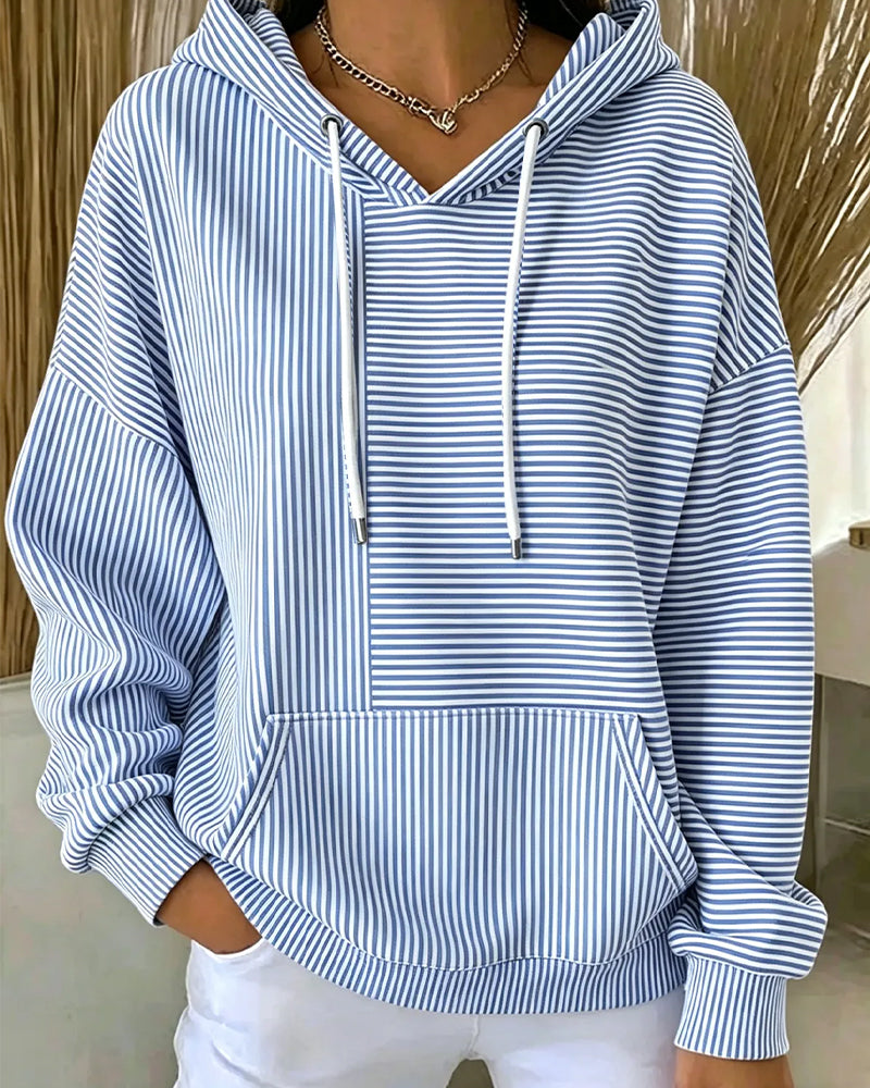 Valeska | Women's Striped Drawstring Hooded Long Sleeve Hoodie