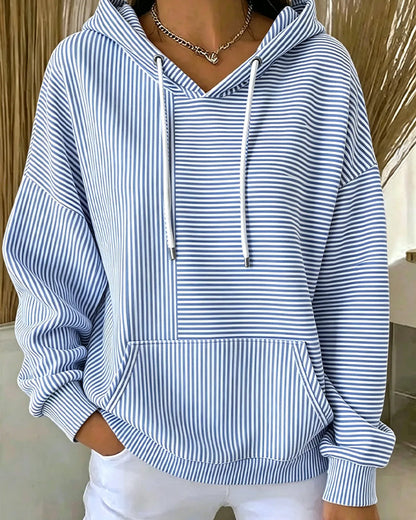 Valeska | Women's Striped Drawstring Hooded Long Sleeve Hoodie