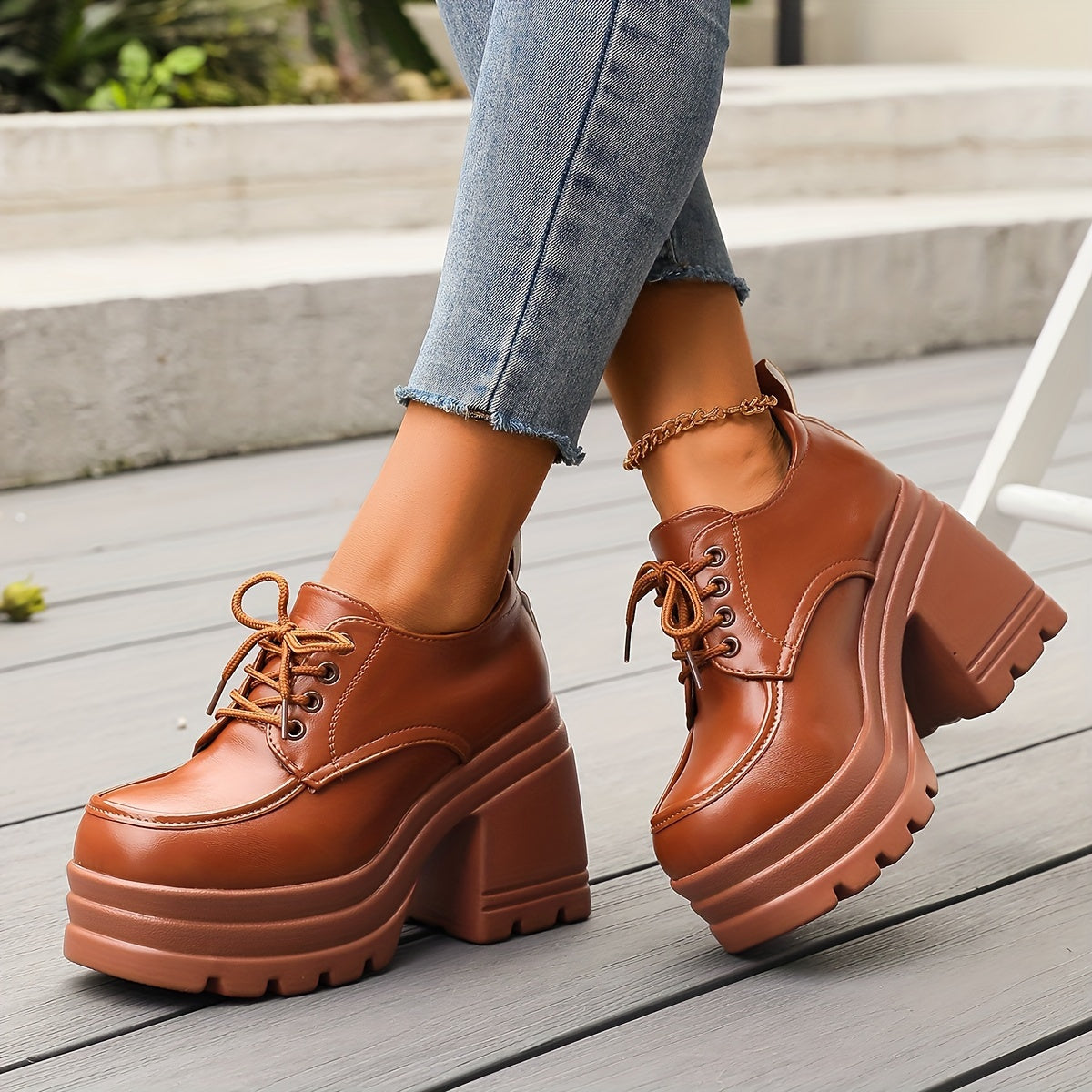 Chunky platform lace-up oxfords with block heel | Selby