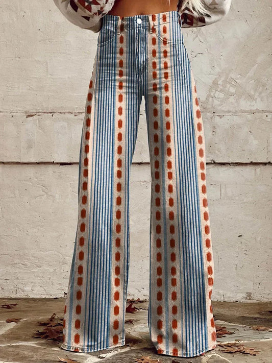 Wide leg striped print jeans for women | Brandy