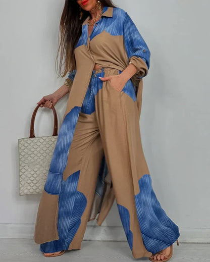 Art print cropped top wide leg pant set for women | Marisela
