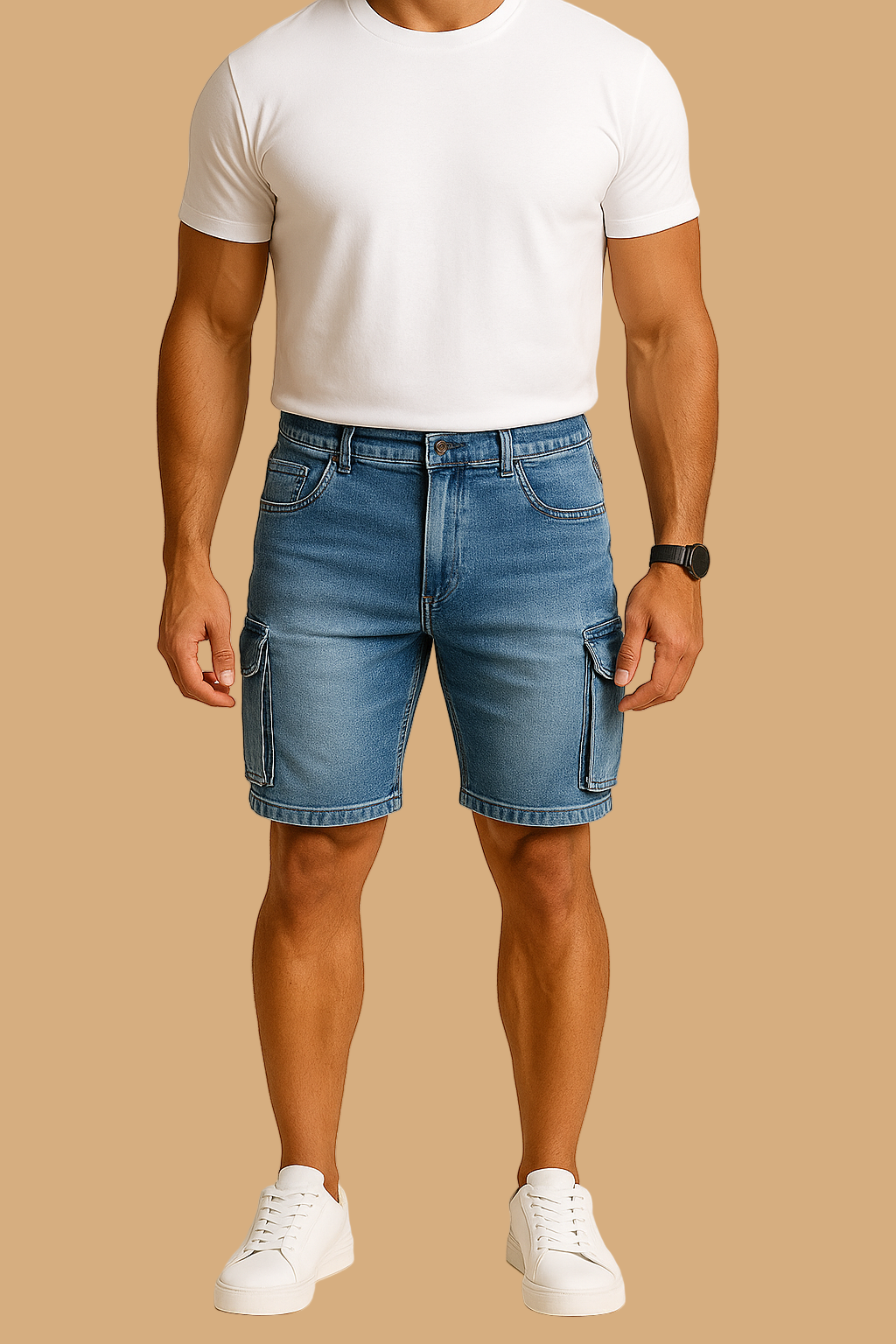 Luca Denim Cargo Shorts | Mid-Length | Casual Everyday Style