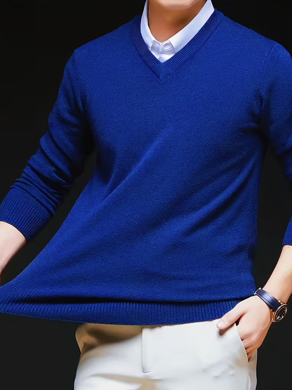 Elvaris | Men's V Neck Pullover Sweater with Stretch Knit