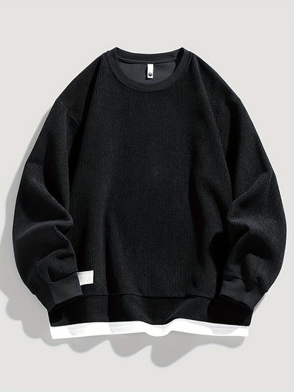 Halvern | Men's Layered Crew Neck Sweatshirt with Ribbed Texture