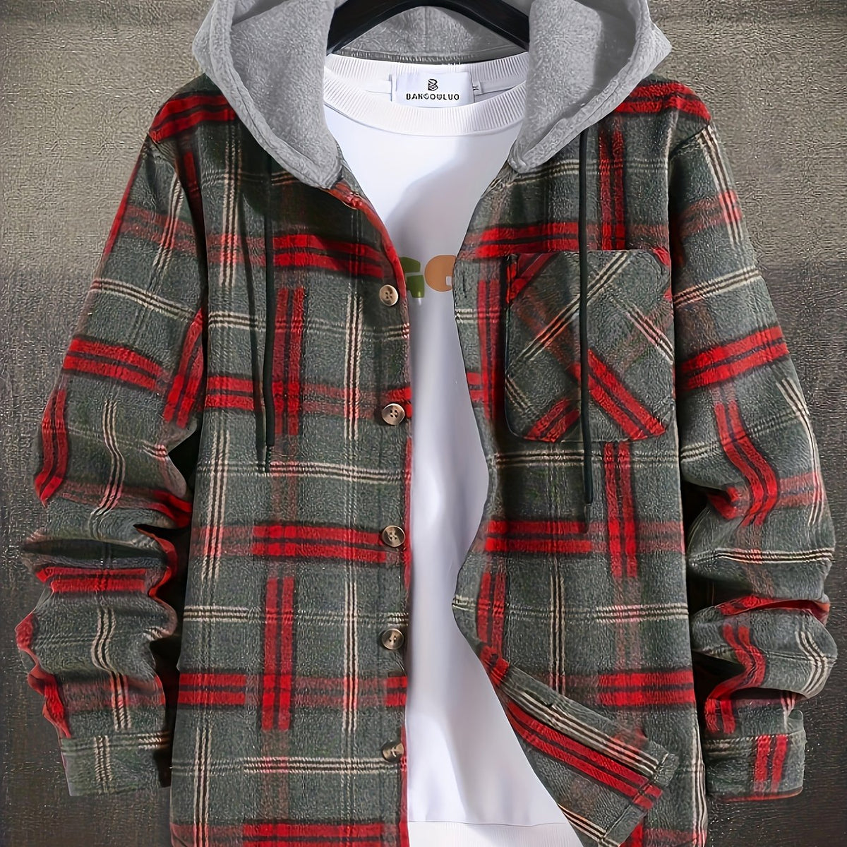 Hollara | Men's Plaid Hooded Jacket with Chest Pocket