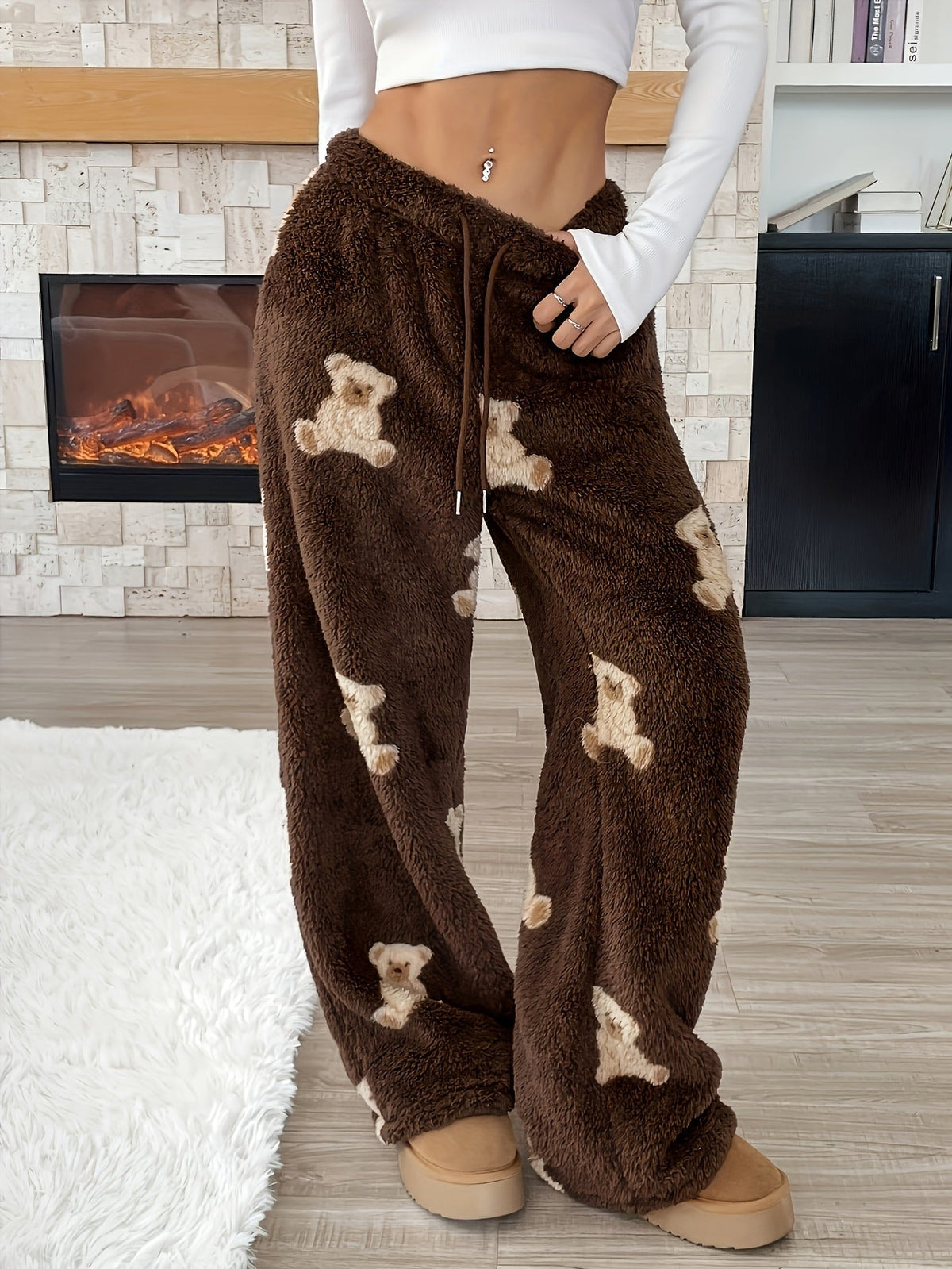 Jessamine | Women's Teddy Bear Wide Leg Drawstring Sweatpants