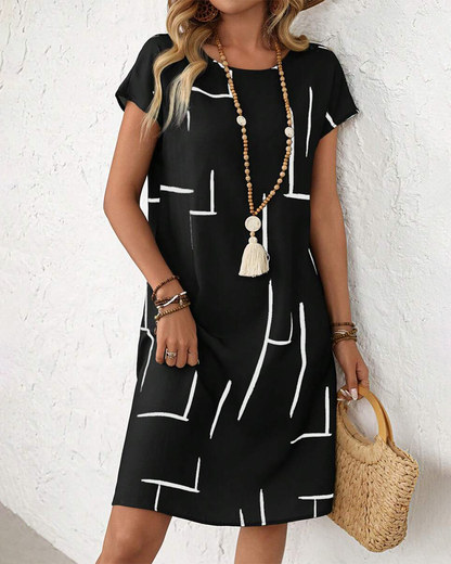 Striped cotton shift knee length dress for women | Lauretta