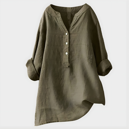 Elegant V-neck blouse with relaxed silhouette for women | Veronique