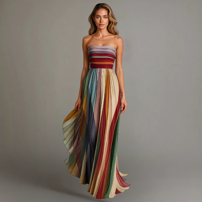 Strapless fitted pleated panel maxi dress for women | Marisela