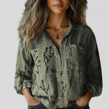Hannah | Women's Button Front Floral Three Quarter Sleeve Shirt