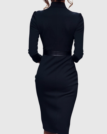 Elegant long-sleeve tailored midi dress for women | Claribel